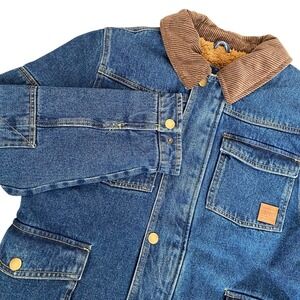 London Fog Boys Denim Jacket L 14-16 Blue Sherpa Lined Corduroy Collar L223D36